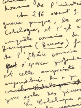 Fragment from the manuscript by Antoni Rovira i Virgili, Bref résumé de l'Histoire de la Catalogne, from prior to 23 August 1941, held in the URV Archive.