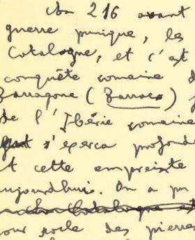 Fragmento del manuscrito de Antoni Rovira i Virgili Bref résumé de l’Histoire de la Catalogne, anterior al 23 de agosto de 1941, conservado en el Archivo de la URV